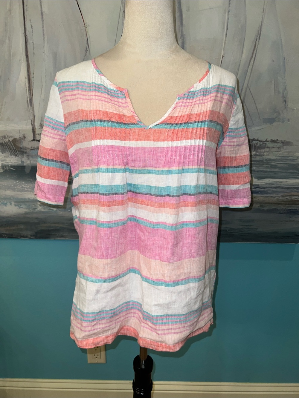 Joules Roxie Multistripe Linen Shirt, Sz 6